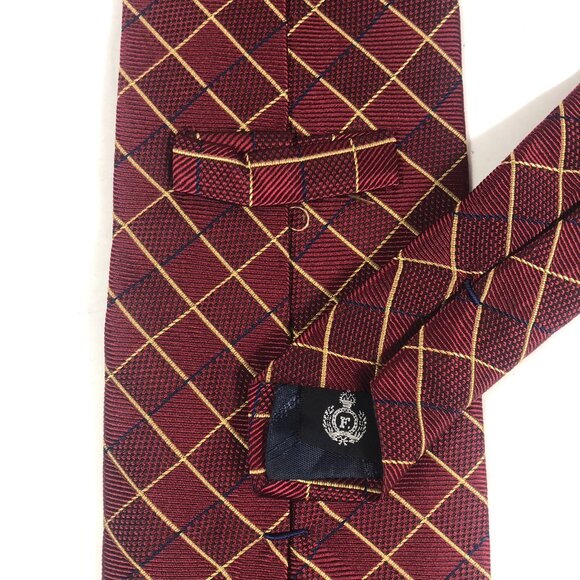 Faconnable Men's Maroon Diamonds 100% Silk Necktie Handmade In France Jacquard - Picture 4 of 5